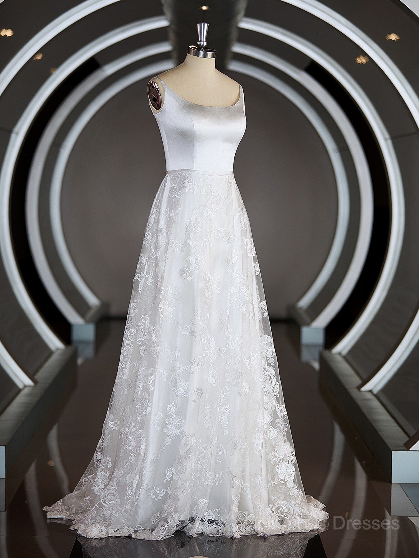 Wedding Dress Shopping Outfit, A-Line/Princess Square Cathedral Train Lace Wedding Dresses with Appliques Lace Main image
