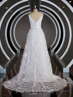 Wedding Dresses Elegant Classy, A-Line/Princess Square Cathedral Train Lace Wedding Dresses with Appliques Lace