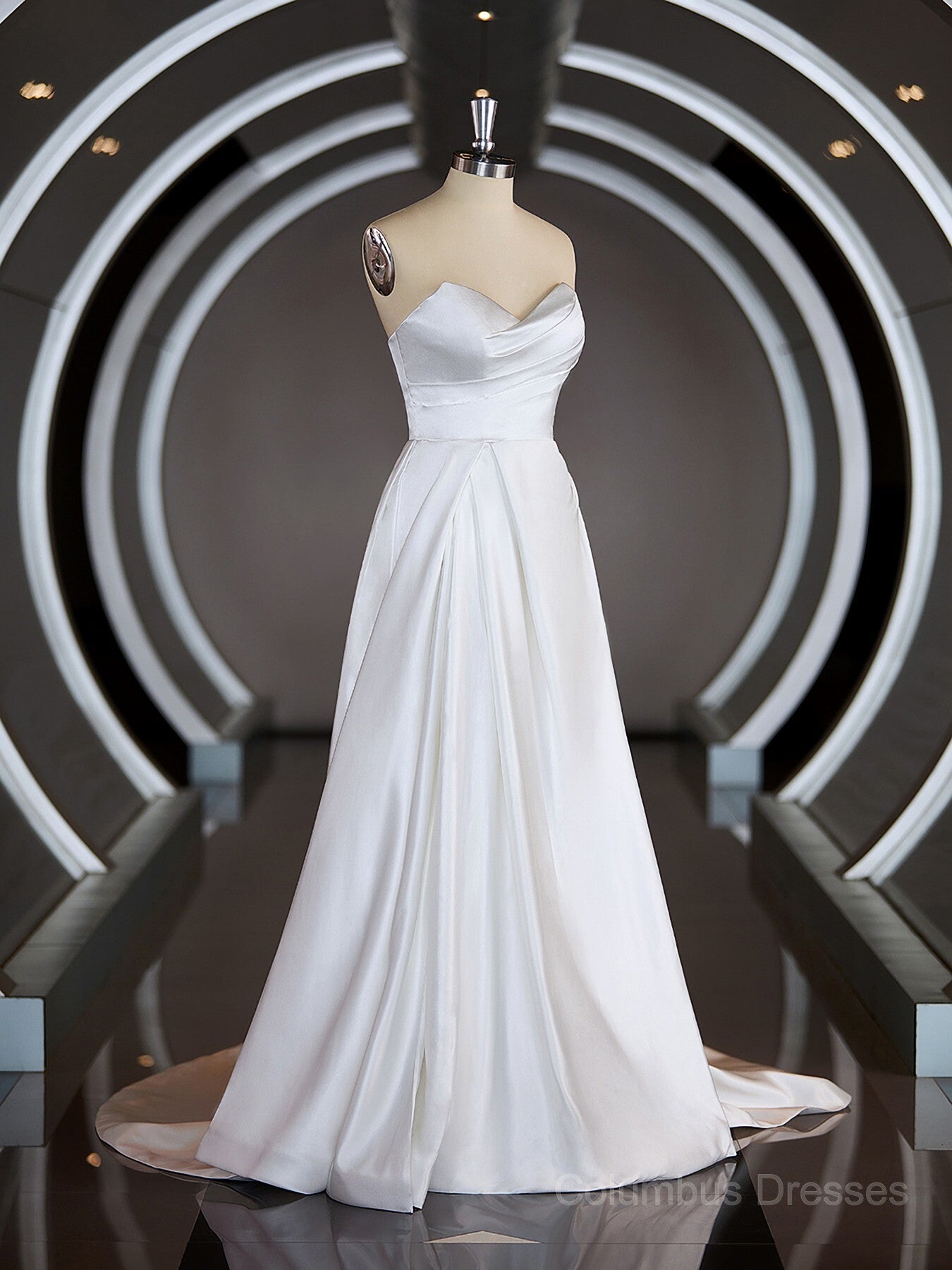 Wedding Dress Lace Simple, A-Line/Princess Sweetheart Chapel Train Satin Wedding Dresses with Ruffles Main image