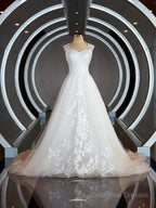 Wedding Dresses Back, A-Line/Princess Sweetheart Sweep Train Lace Wedding Dresses with Appliques Lace