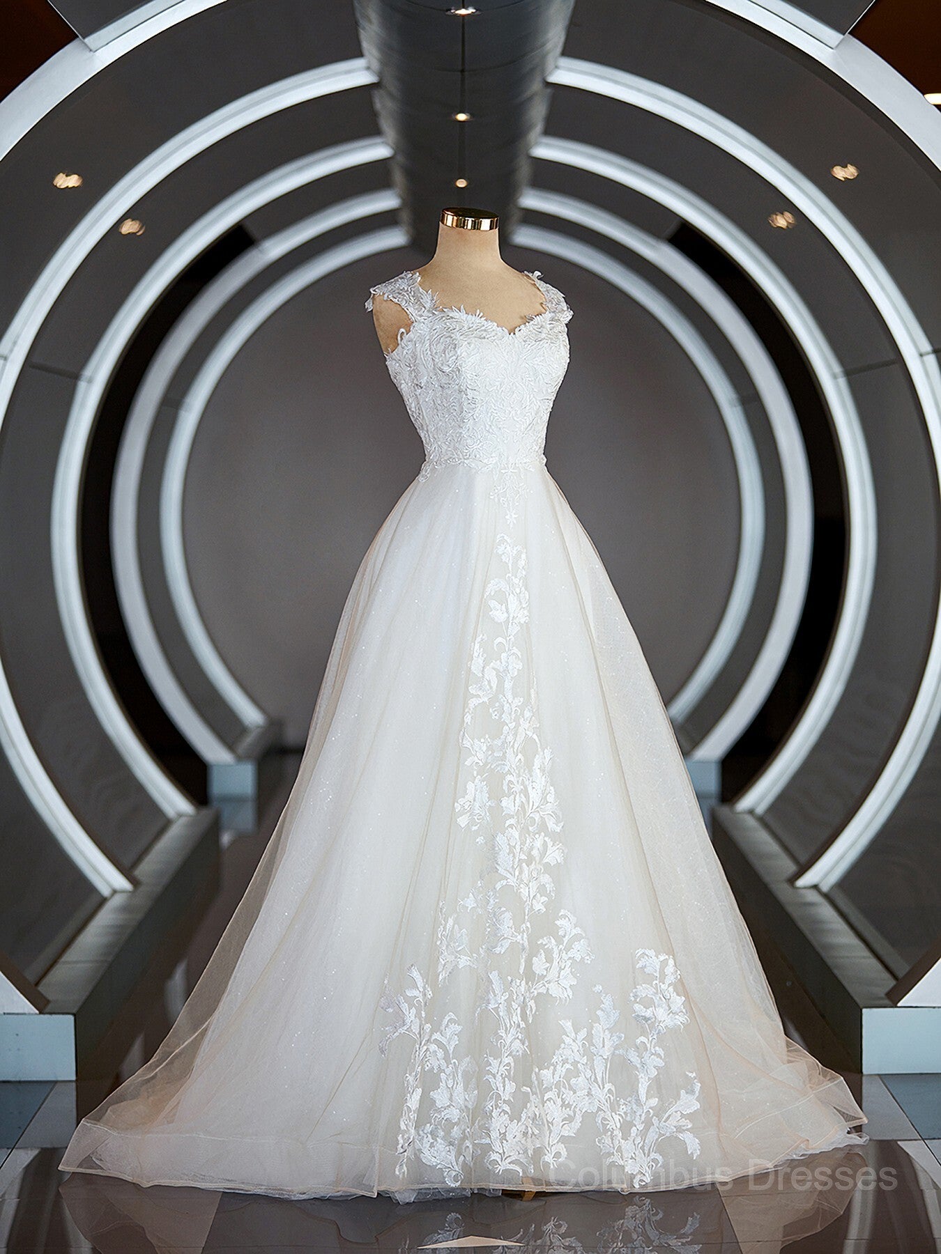 Wedding Dress Perfect For Summer, A-Line/Princess Sweetheart Sweep Train Lace Wedding Dresses with Appliques Lace Main image