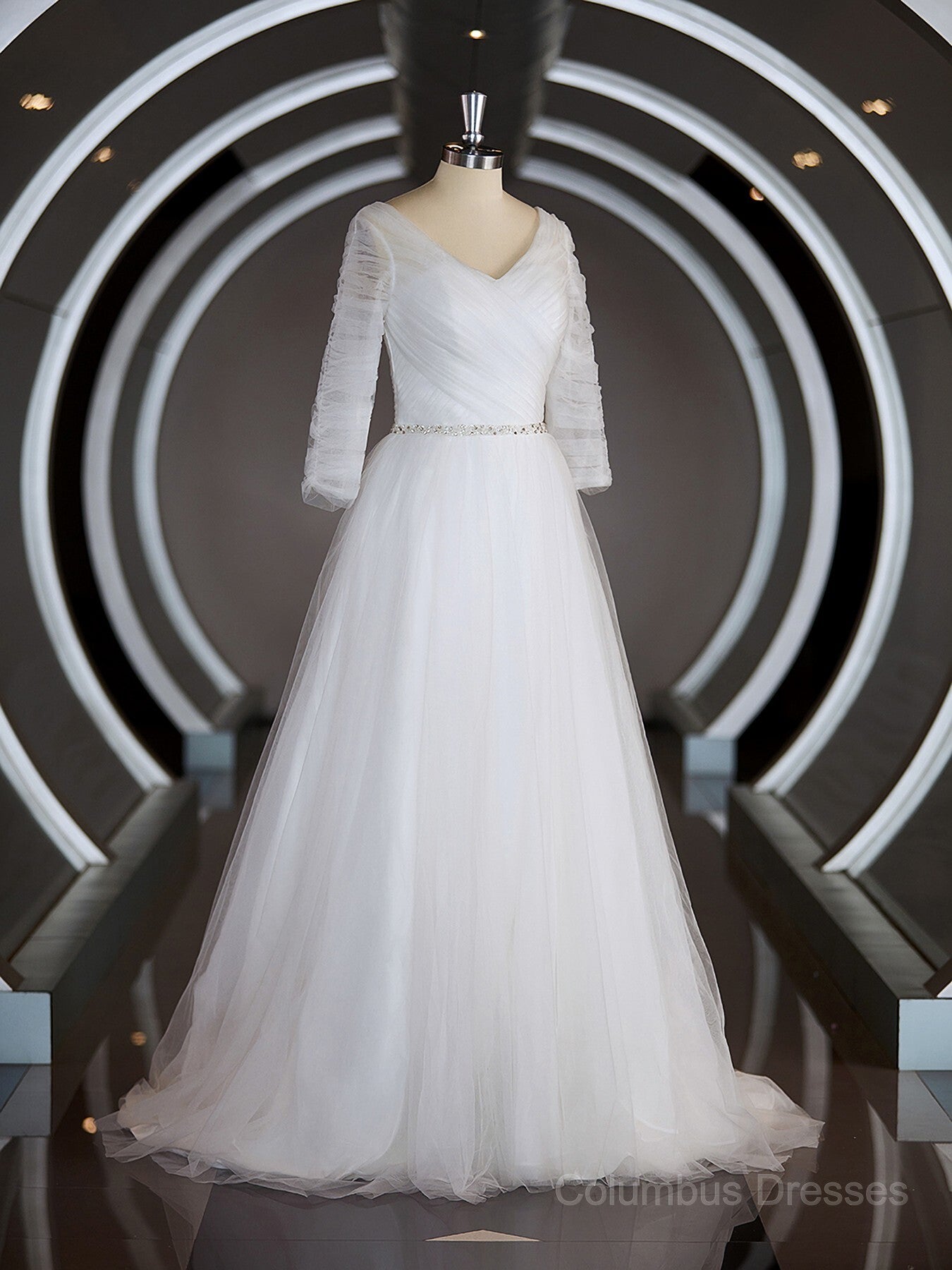 Weddings Dresses For The Beach, A-Line/Princess Sweetheart Sweep Train Tulle Wedding Dresses with Ruffles Main image