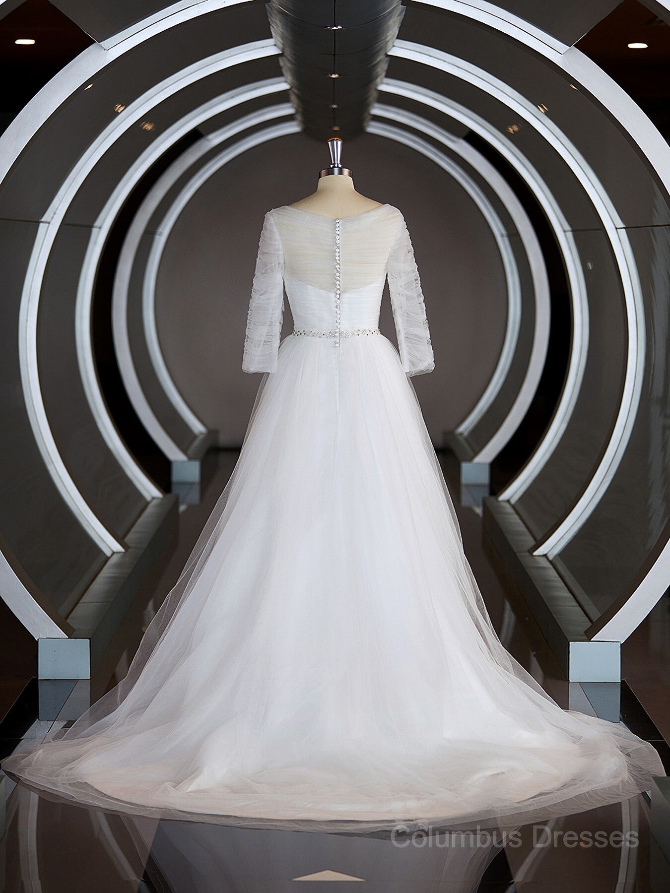 Wedding Dress Shoulders, A-Line/Princess Sweetheart Sweep Train Tulle Wedding Dresses with Ruffles