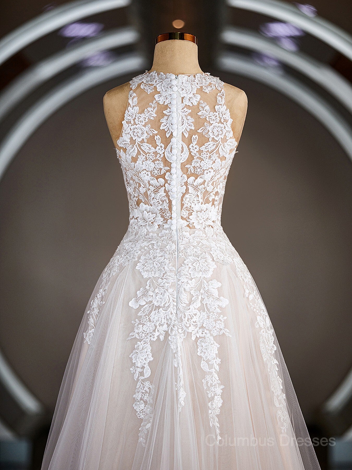 Wedding Dressed Boho, A-Line/Princess V-neck Court Train Tulle Wedding Dresses with Appliques Lace