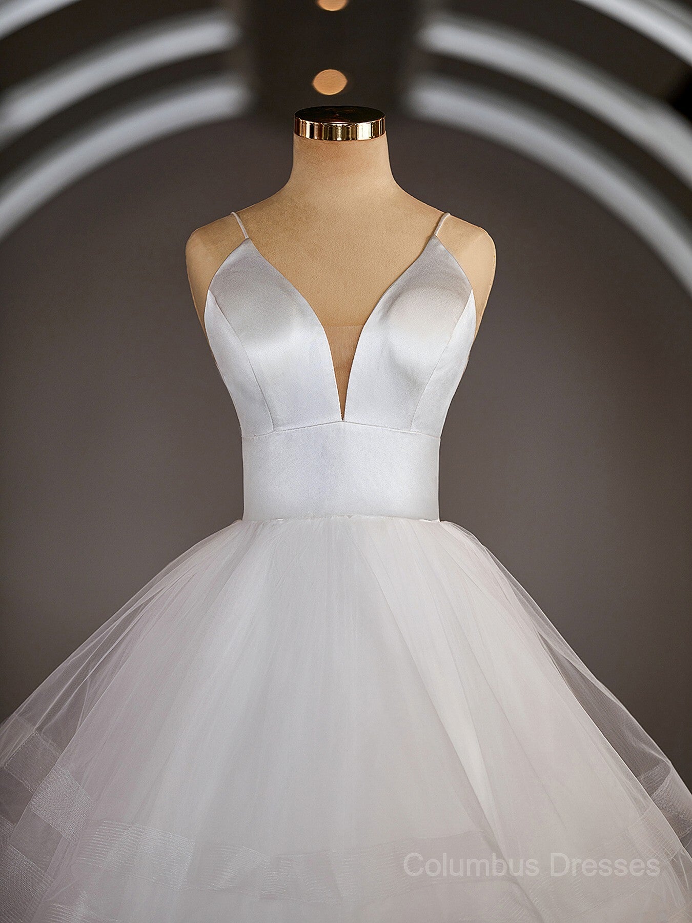 A-Line/Princess V-neck Floor-Length Tulle Wedding Dresses with Ruffles Secondary image