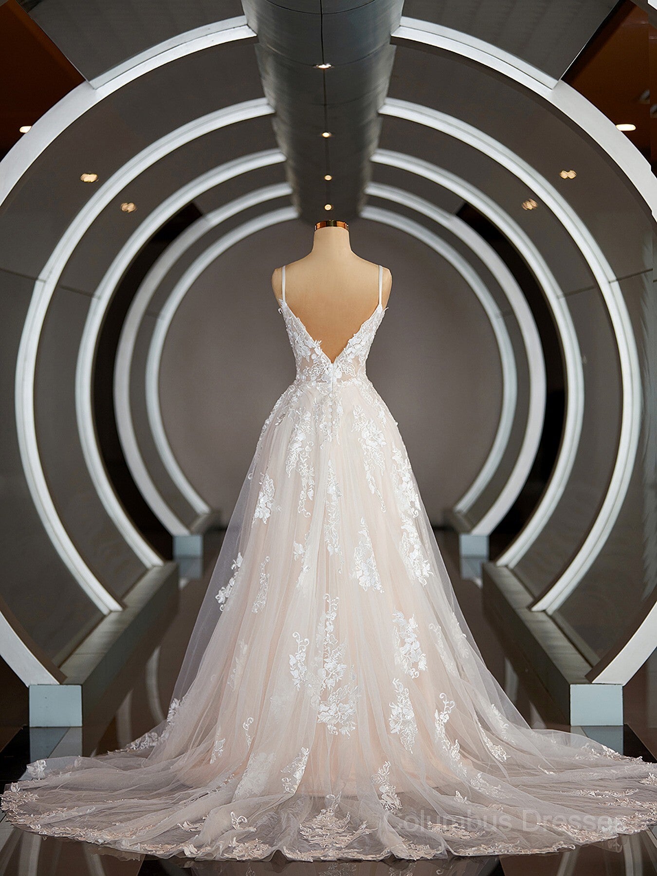 Wedding Dresses Lace Sleeves, A-Line/Princess V-neck Sweep Train Lace Wedding Dresses with Appliques Lace
