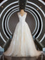 Wedding Dress Tulle Lace, A-Line/Princess V-neck Sweep Train Tulle Wedding Dresses with Appliques Lace