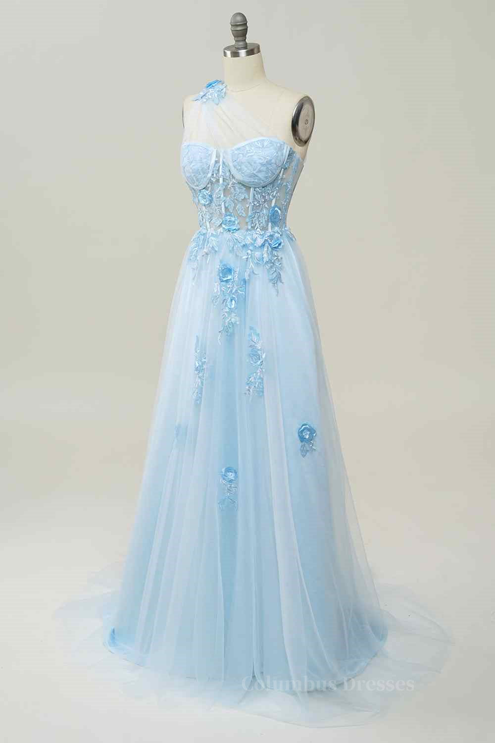 Bridesmaid Dresses Color Palettes, A-line Strapless Tulle Applique Long Prom Dress Main image