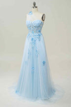 Bridesmaid Dresses Color Palettes, A-line Strapless Tulle Applique Long Prom Dress