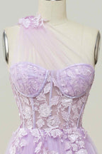 Bridesmaid Dress Inspo, A-line Strapless Tulle Applique Long Prom Dress