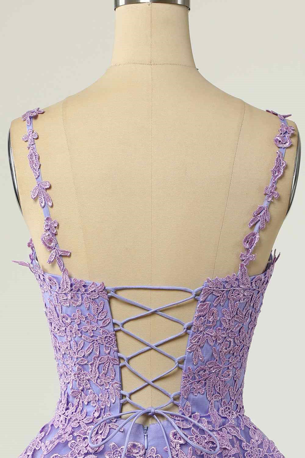 Wedding Photo, A-line V Neck Lace-Up Applique Mini Homecoming Dress