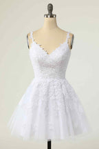 Mermaid Wedding Dress, A-line V Neck Lace-Up Applique Mini Homecoming Dress