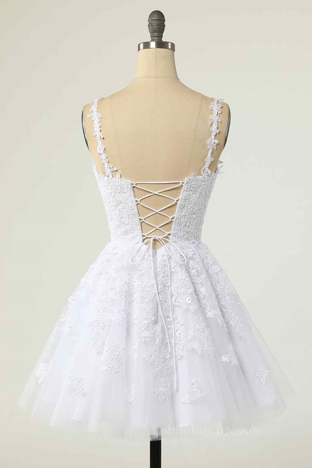 Wedding Inspo, A-line V Neck Lace-Up Applique Mini Homecoming Dress