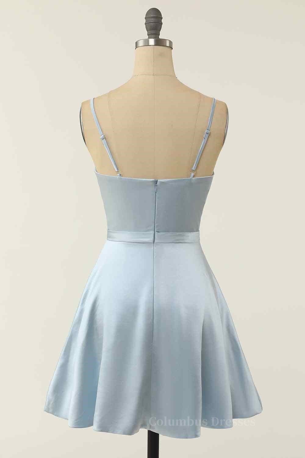 Wedding Inspiration, A-line V Neck Twist Knot Cut-Out Pleated Mini Homecoming Dress