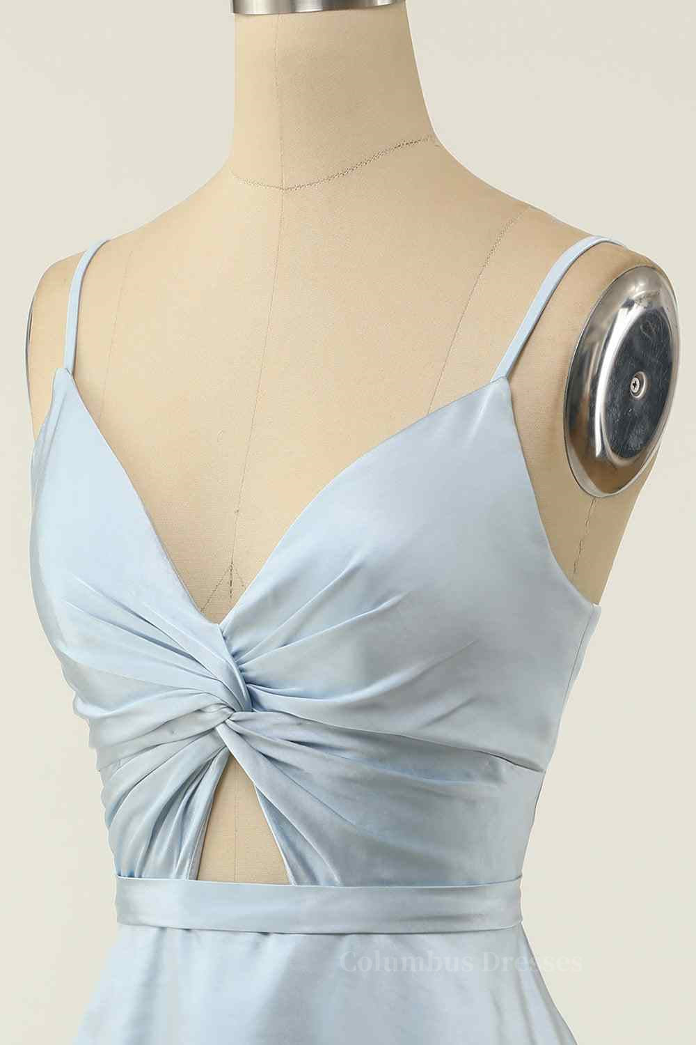 Silk Wedding Dress, A-line V Neck Twist Knot Cut-Out Pleated Mini Homecoming Dress