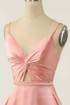 Elegant Prom Dress, A-line V Neck Twist Knot Cut-Out Pleated Mini Homecoming Dress