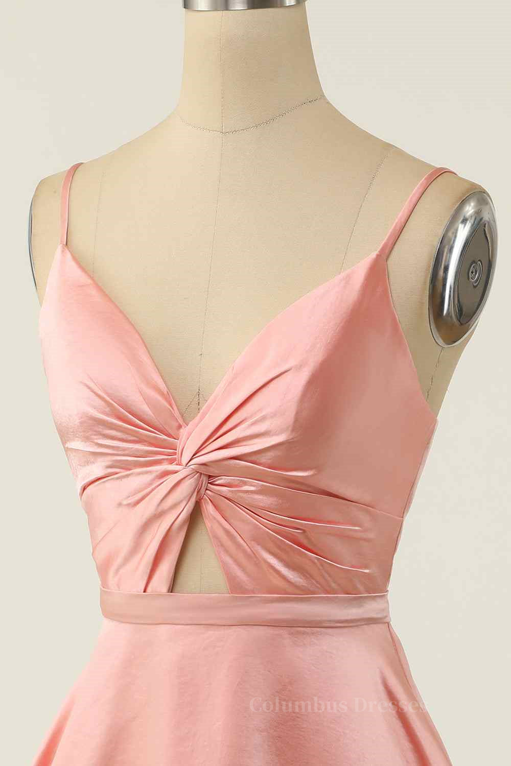 Elegant Prom Dress, A-line V Neck Twist Knot Cut-Out Pleated Mini Homecoming Dress