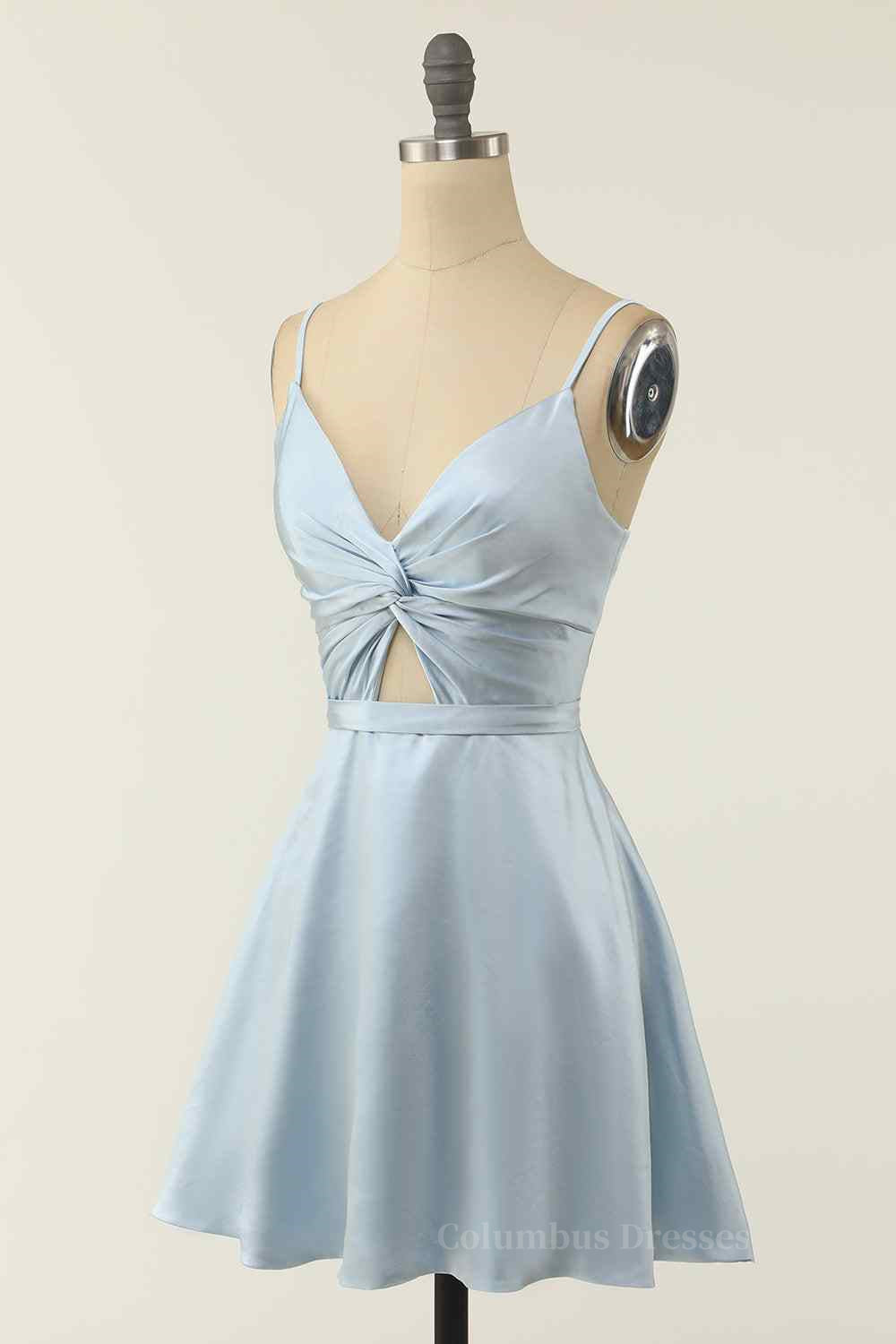 Fall Wedding Ideas, A-line V Neck Twist Knot Cut-Out Pleated Mini Homecoming Dress