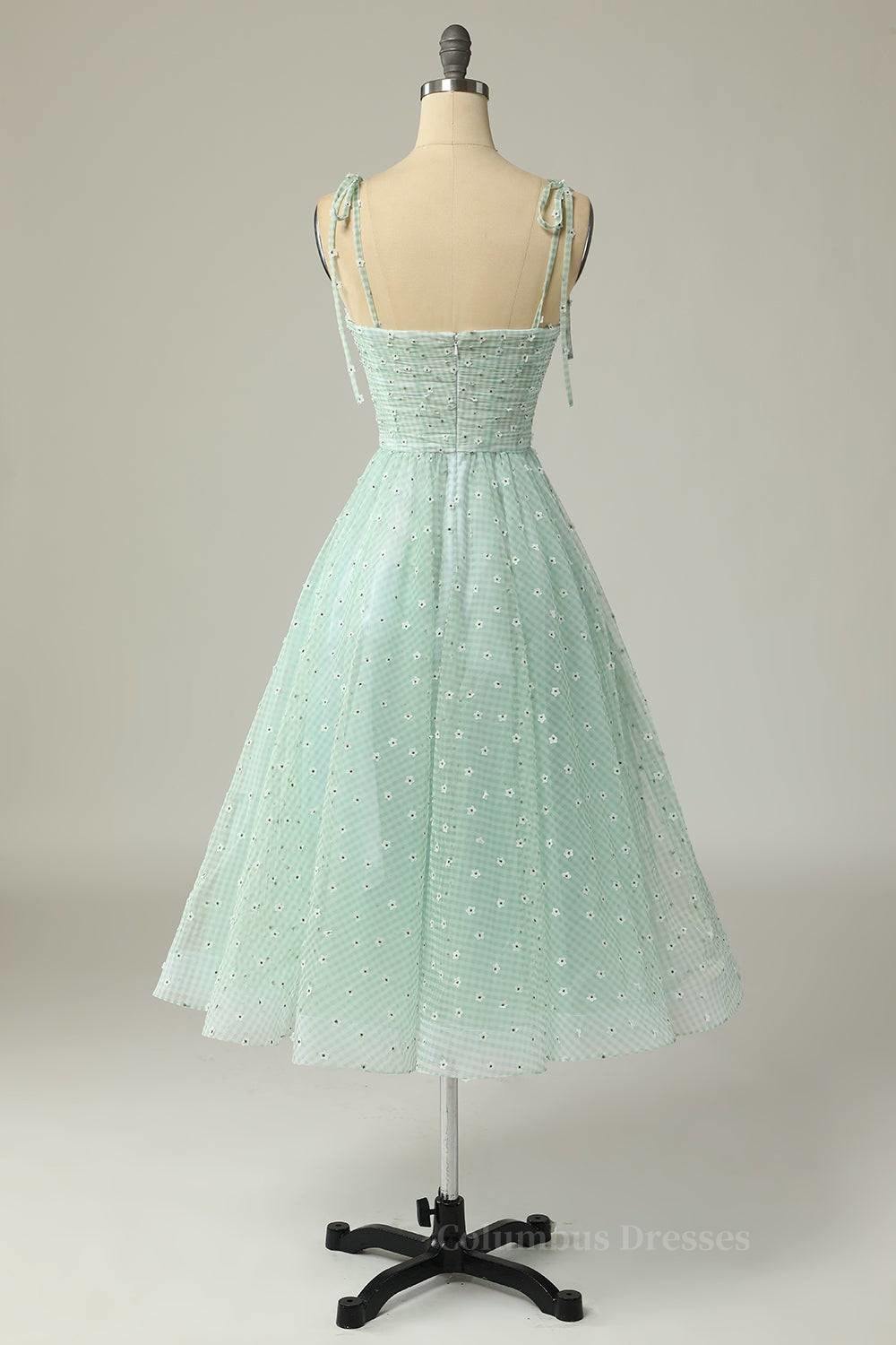 Bridesmaids Dresses Vintage, Agave A-line Tie Bow Straps Applique Pleated Mini Homecoming Dress Main image