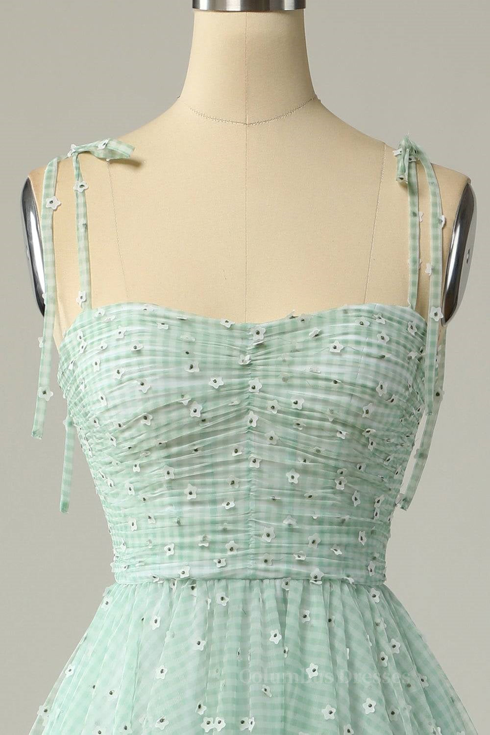 Bridesmaid Dress Winter, Agave A-line Tie Bow Straps Applique Pleated Mini Homecoming Dress