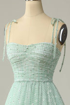 Bridesmaids Dresses Winter, Agave A-line Tie Bow Straps Applique Pleated Mini Homecoming Dress