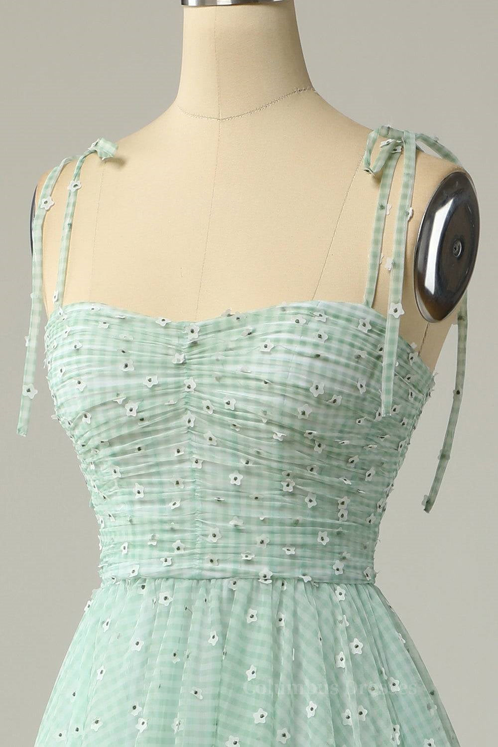 Bridesmaids Dresses Winter, Agave A-line Tie Bow Straps Applique Pleated Mini Homecoming Dress