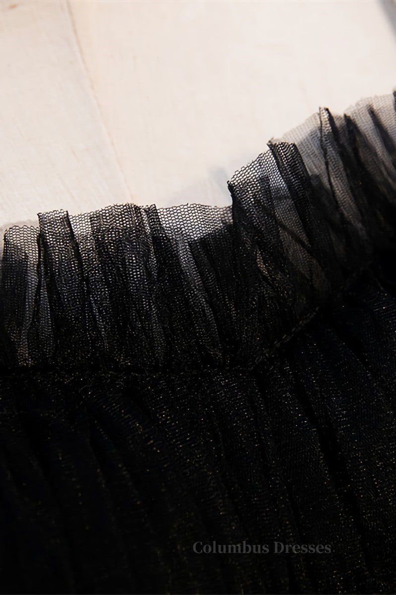 Prom Dress Boutiques, Black A-line Bow Tie Shoulder Ruffle-Layers Maxi Formal Dress