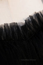 Prom Dress Boutiques, Black A-line Bow Tie Shoulder Ruffle-Layers Maxi Formal Dress