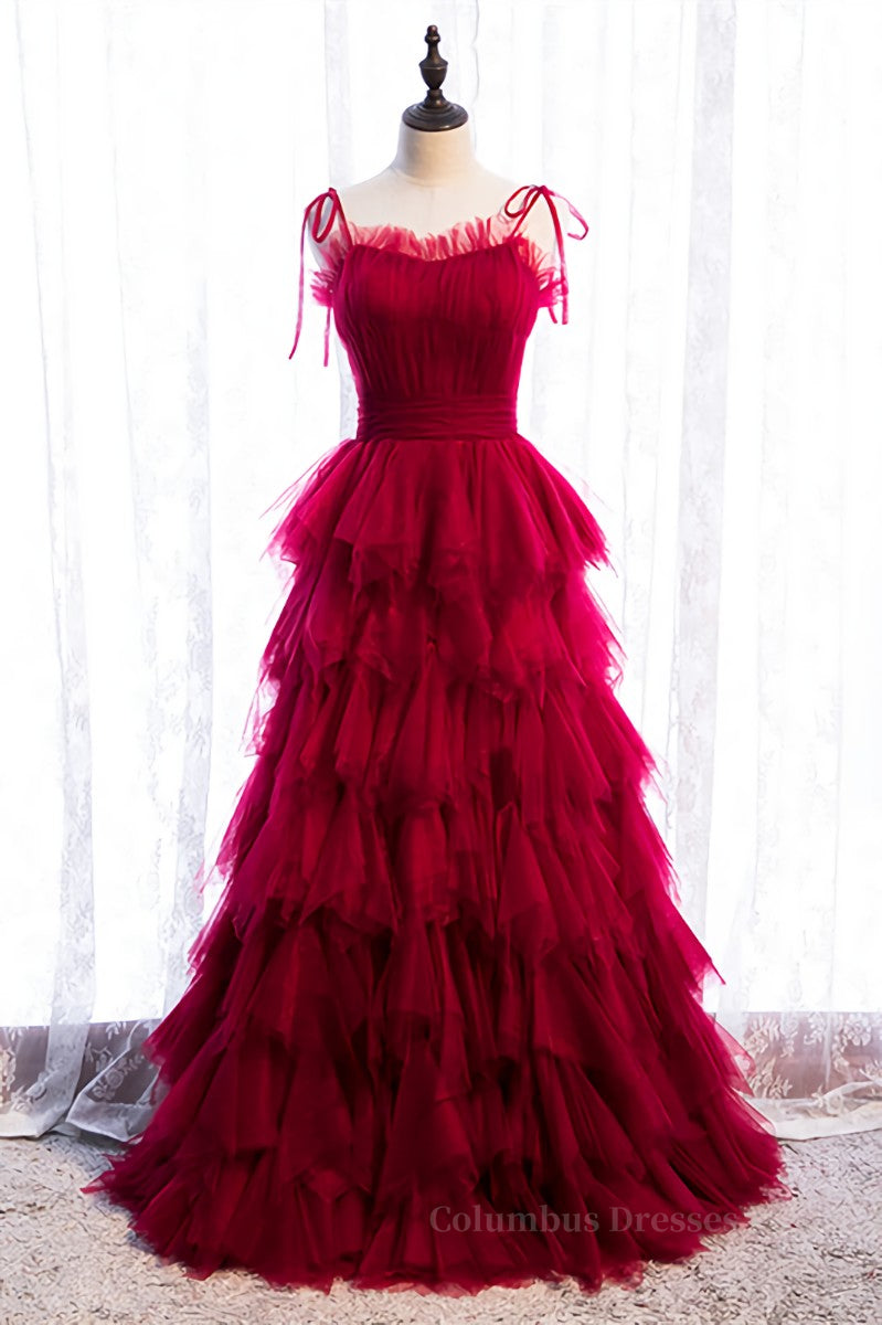 Prom Dress Boutique, Black A-line Bow Tie Shoulder Ruffle-Layers Maxi Formal Dress