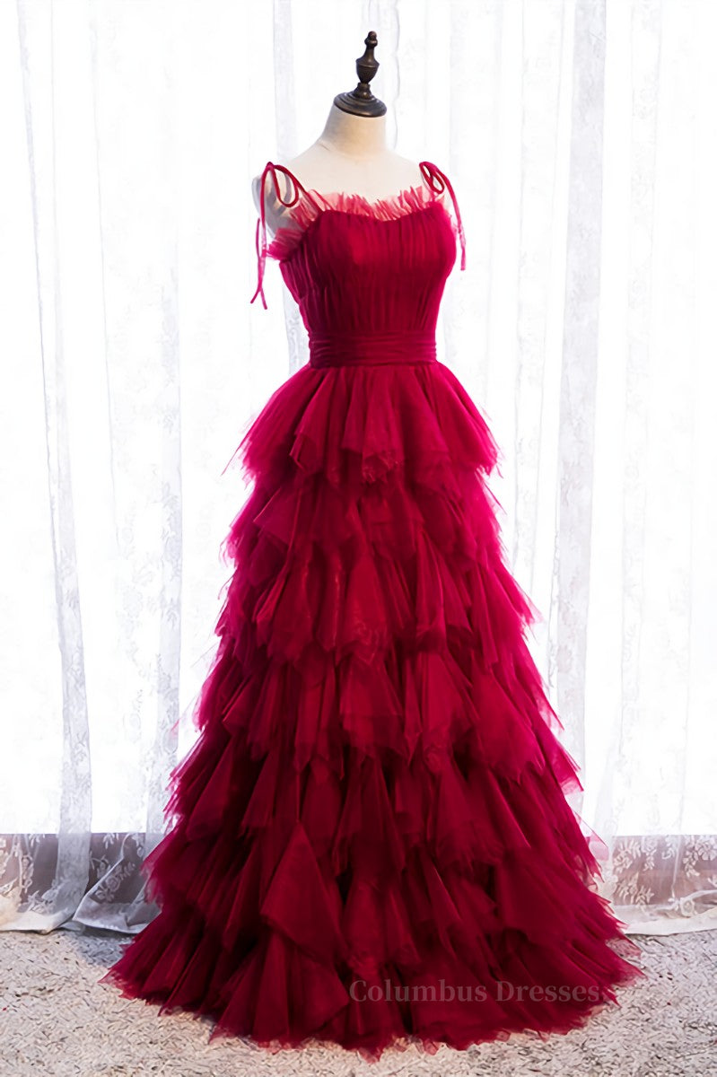 Prom Dress Colors, Black A-line Bow Tie Shoulder Ruffle-Layers Maxi Formal Dress