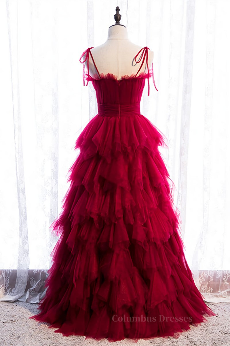 Prom Dresses Colorful, Black A-line Bow Tie Shoulder Ruffle-Layers Maxi Formal Dress