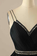 Party Dress Pinterest, Black A-line Double Straps Pleated Beaded Chiffon Mini Homecoming Dress