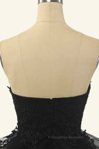 Party Dresses Online Shopping, Black A-line Strapless V Neck Applique Multi-Layers Mini Homecoming Dress