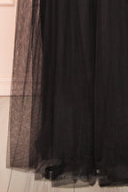 Bridesmaid Dresses Sleeveless, Black Plunging V Neck Crossed Back A-line Tulle Long Prom Dress