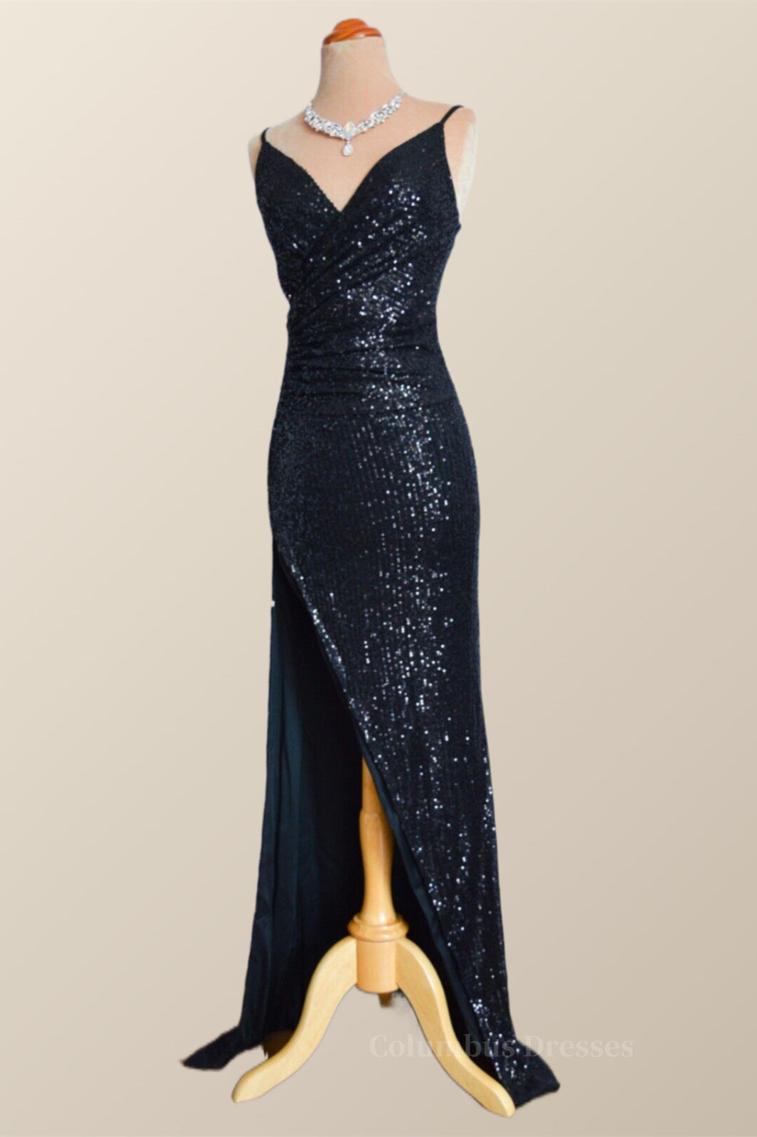 Black Sequin Straps Faux Wrap Party Dress Secondary image