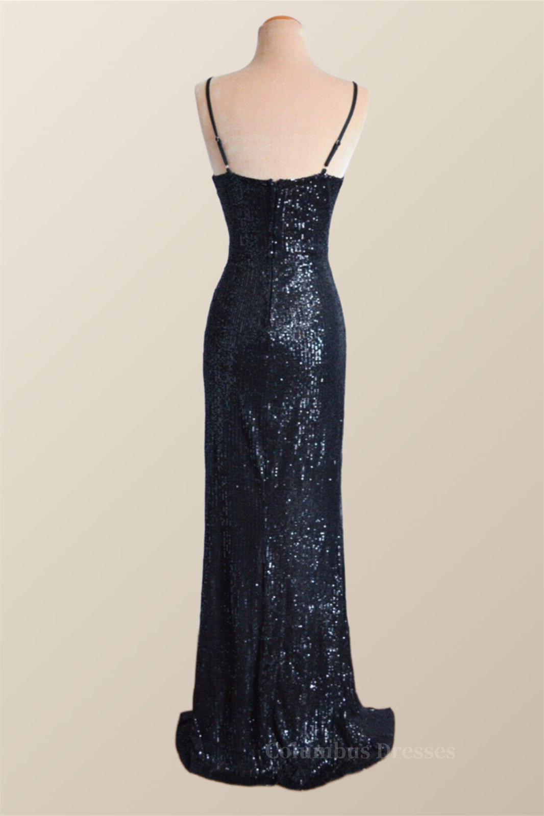 Party Dress Name, Black Sequin Straps Faux Wrap Party Dress Main image