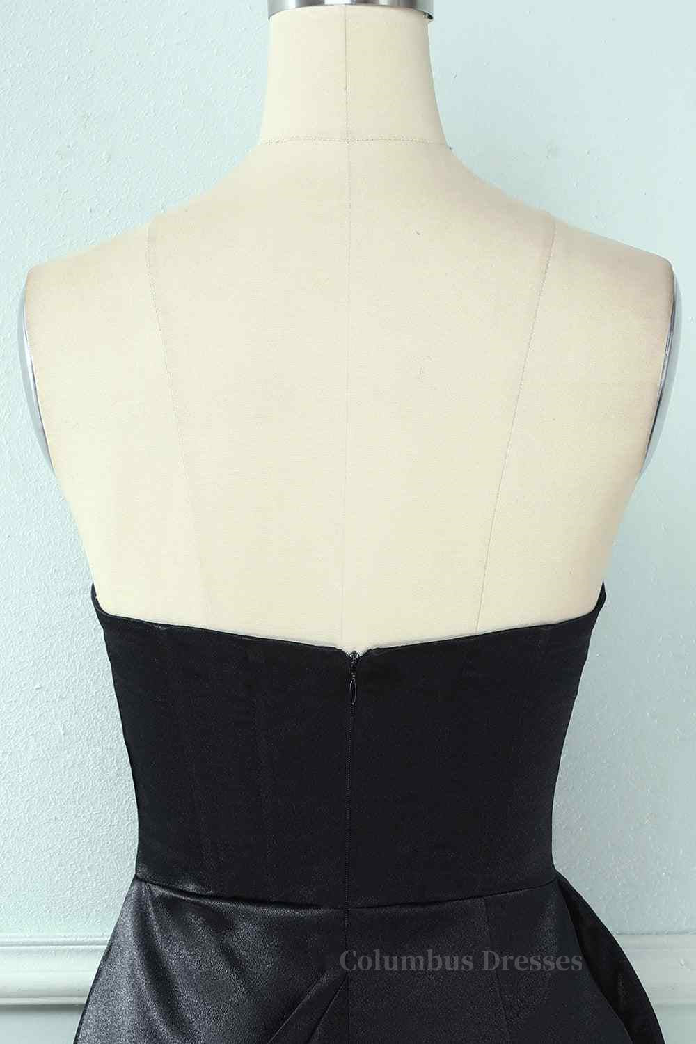 Party Dress Top, Black Sheath Strapless Sweetheart Pleated Leather Mini Homecoming Dress