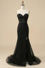Bridesmaid Dresses Quick Shipping, Black Strapless Lace-Up Appliques Long Prom Dress with Slit