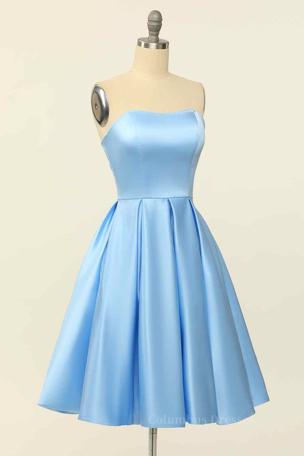 Blue A-line Strapless Satin Mini Homecoming Dress Secondary image