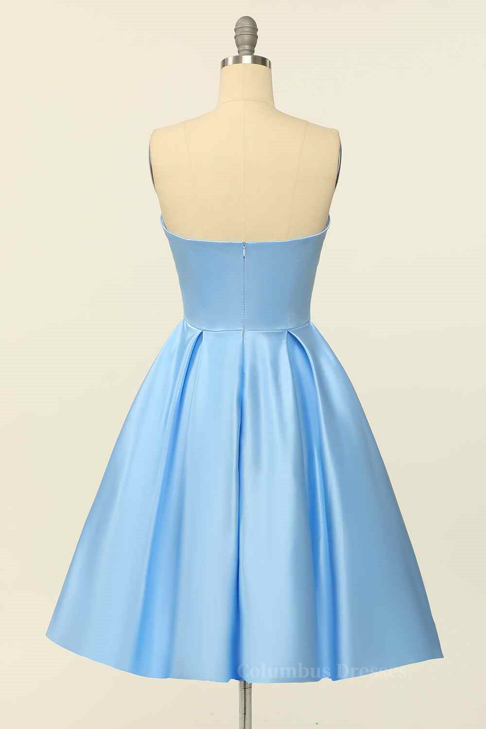 Bridesmaids Dress Convertible, Blue A-line Strapless Satin Mini Homecoming Dress Main image