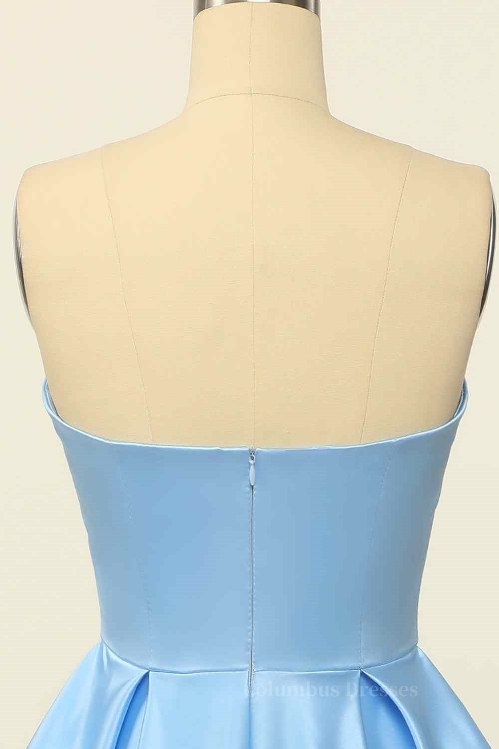 Bridesmaid Dresses, Blue A-line Strapless Satin Mini Homecoming Dress