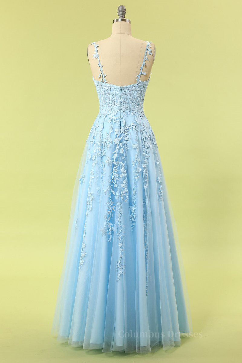 Blue Lace Appliques A-line Long Formal Dress Secondary image