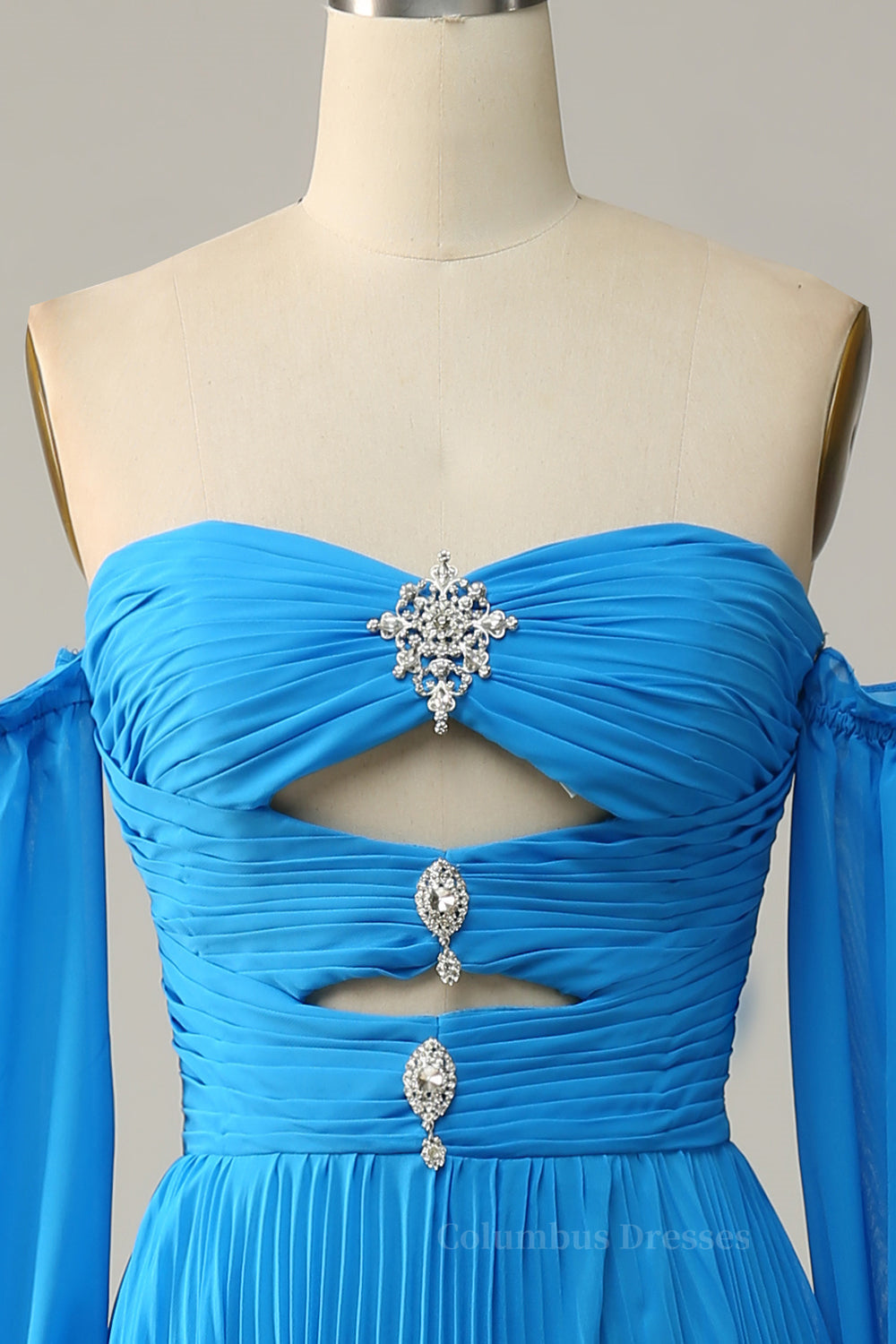 Bridesmaid Dresses Purples, Blue Off-the-Shoulder Long Sleeves Cut-Out A-line Long Prom Dress Main image