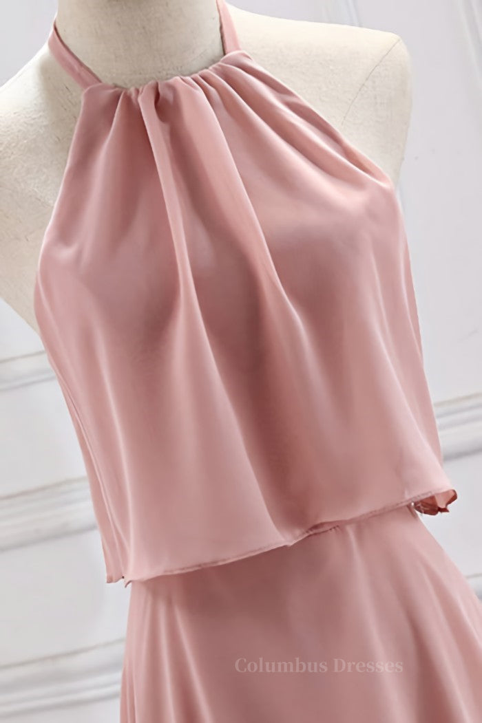Black Dress, Blush Pink Chiffon Long Mismatch Bridesmaid Dresses