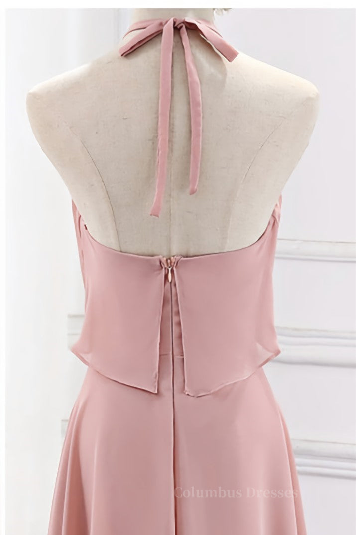 Prom Dresses For Kids, Blush Pink Chiffon Long Mismatch Bridesmaid Dresses