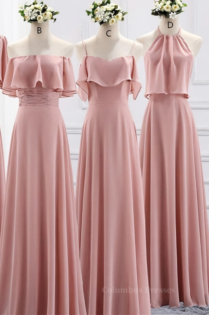 Red Dress, Blush Pink Chiffon Long Mismatch Bridesmaid Dresses