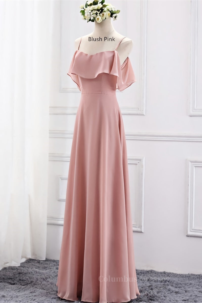 Black Prom Dress, Blush Pink Chiffon Long Mismatch Bridesmaid Dresses