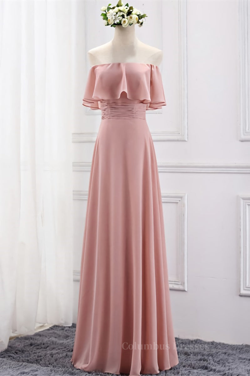 Prom Dresses White And Gold, Blush Pink Chiffon Long Mismatch Bridesmaid Dresses