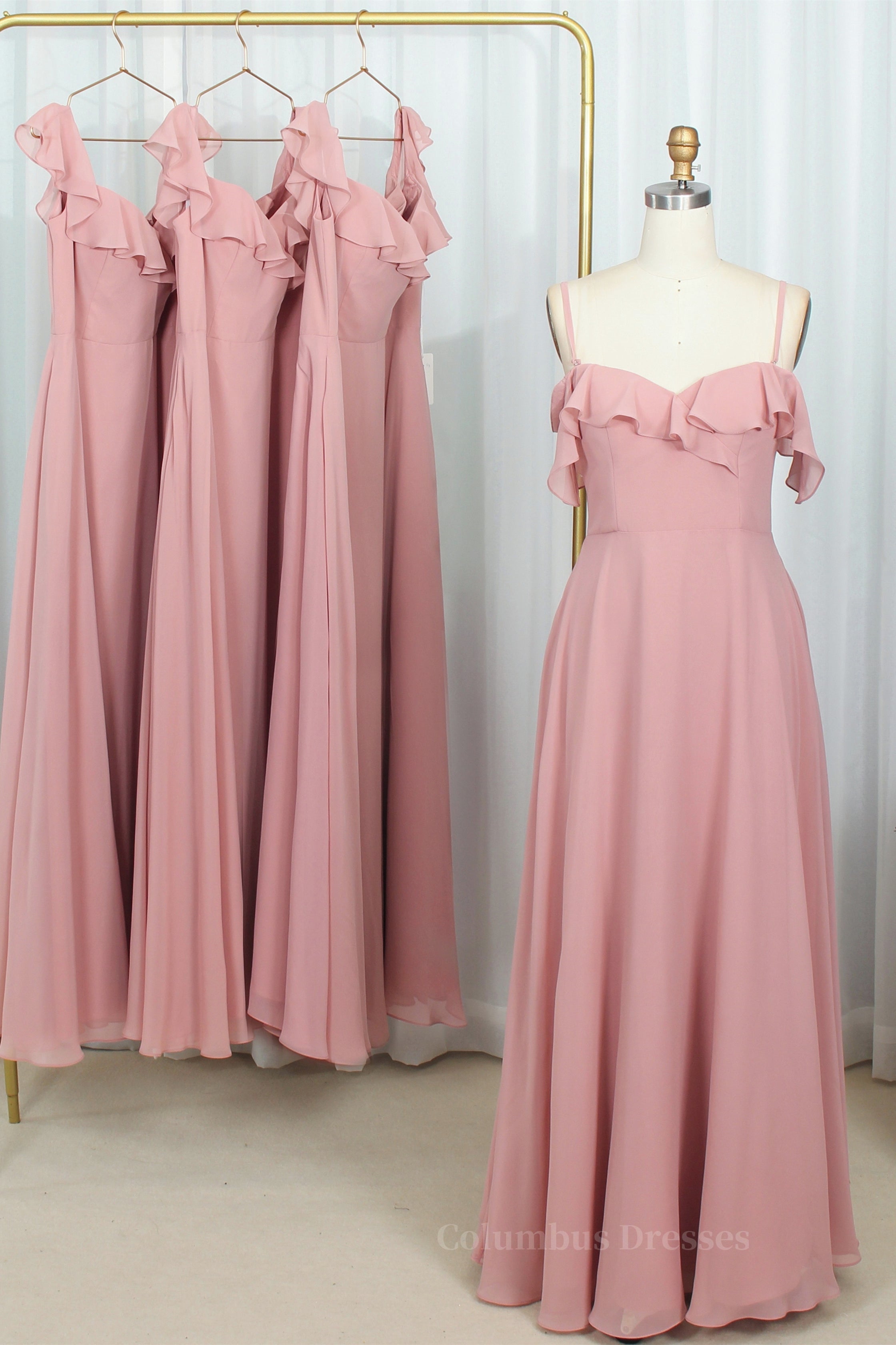 Blush Pink Chiffon Ruffles Long Briedsmaid Dress Secondary image