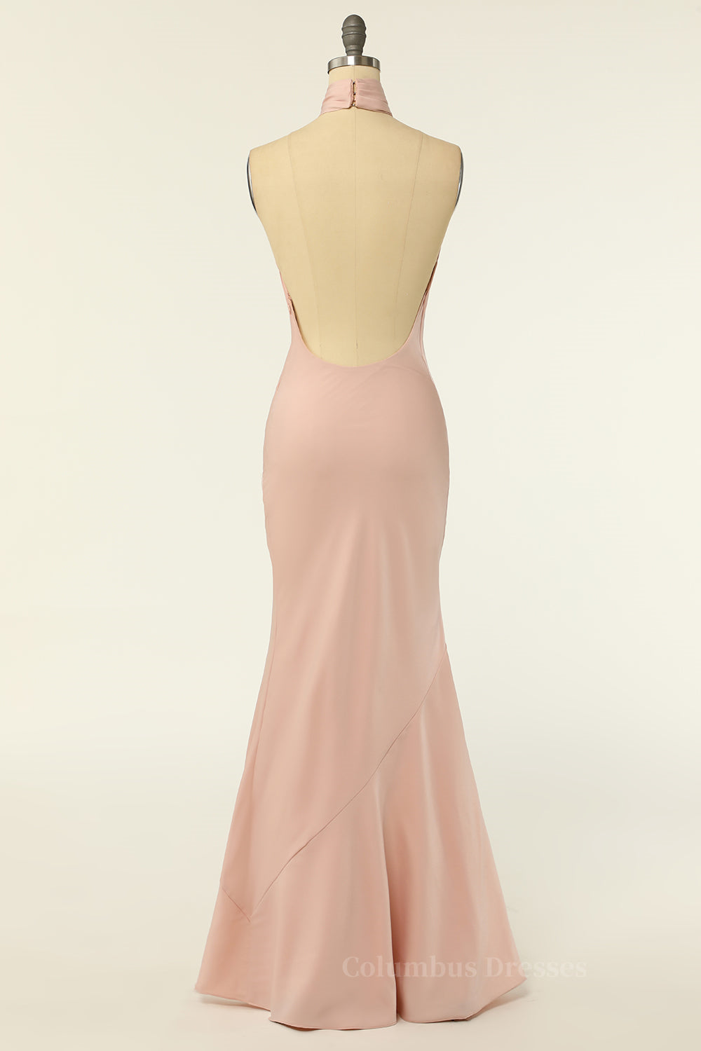 Blush Pink Mermaid Cross Front High Neck Long Bridesmaid Dress Secondary image